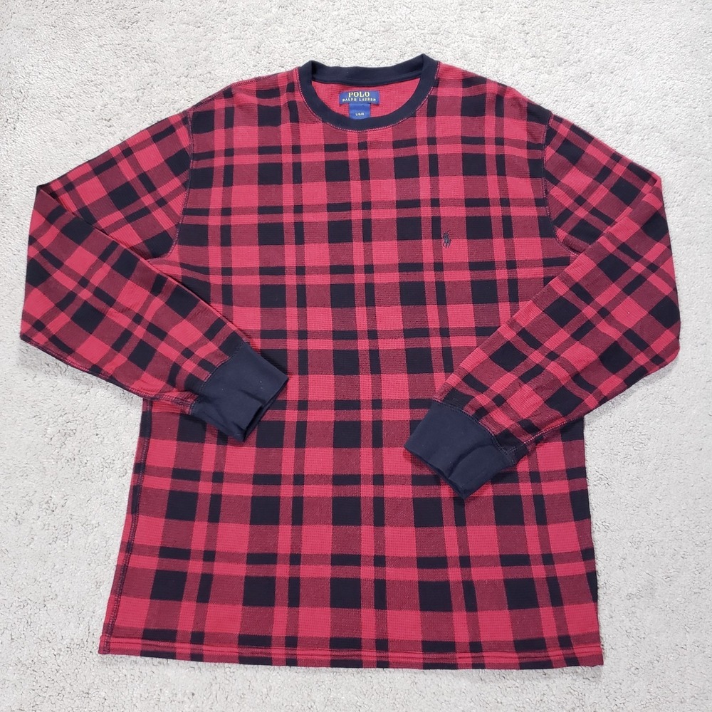 Polo Ralph Lauren Shirt Mens Large Red Buffalo Plaid Thermal Waffle Knit Sleep